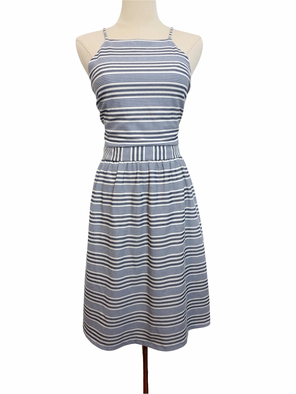 Banana Republic Factory Cotton Blend Navy Stripe Nautical Dress With Pockets